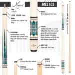 Meucci 21st Century 3 White Paua Shell Pool Cue - Image 2